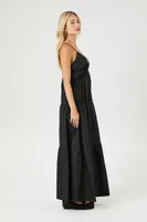 Women's Plunging Poplin Maxi Dress in Black Small