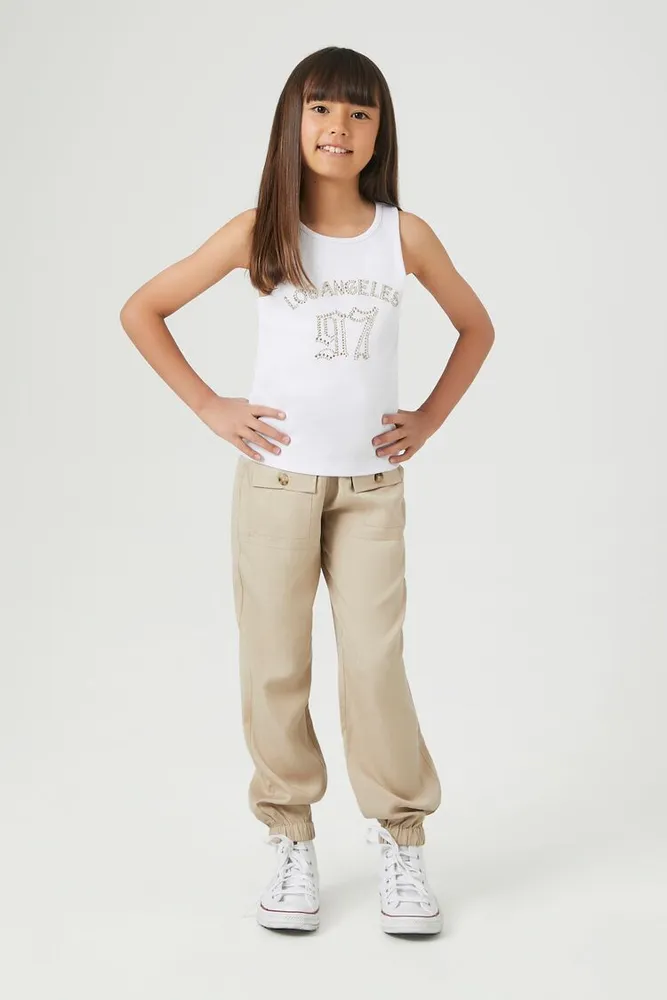 Forever 21 Girls Twill Paperbag Joggers (Kids) in Tan, 13/14