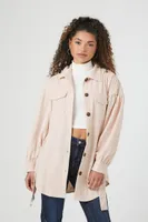 Women's Belted Corduroy Shacket in Cream Small