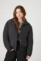 Women's Funnel Neck Puffer Jacket in Black Large