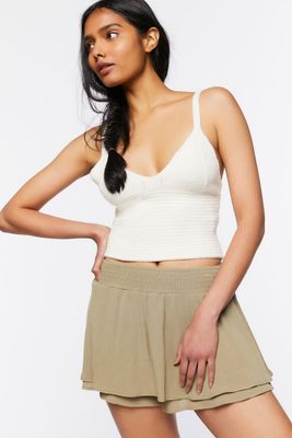 Women's Layered Flounce Mini Skirt in Olive Medium