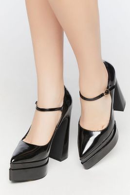 Women's Mary Jane Pointed-Toe Platform Heels Black,