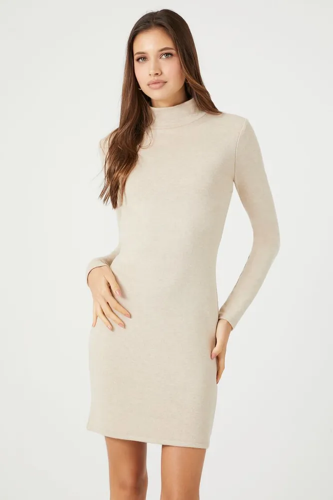 Women's Ribbed Mock Neck Mini Dress in Birch Large