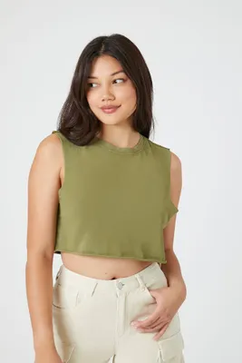 Women's Cropped Muscle T-Shirt in Olive Large