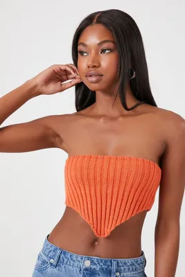 Women's Sweater-Knit Handkerchief Tube Top in Rust Small