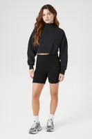 Women's Fleece Turtleneck Cropped Pullover in Black Large