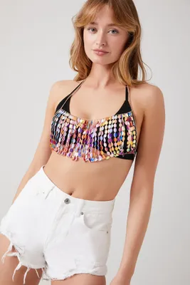 Women's Iridescent Disc Halter Bralette in Gold