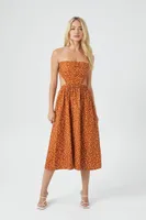 Women's Polka Dot Cutout Midi Dress in Tan/White Large