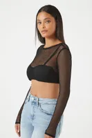 Women's Sheer Mesh Crop Top in Black Large