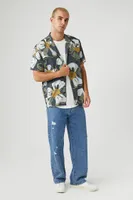 Men Floral Print Short-Sleeve Shirt in Blue Medium