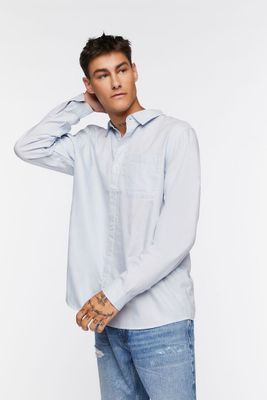 Men Cotton Button-Up Shirt in Light Blue Large