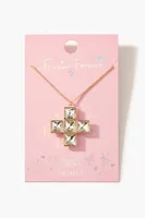 Women's Frasier Sterling Faux Gem Cross Necklace in Gold/Clear