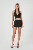 Women's Plunging Halter Crop Top Black