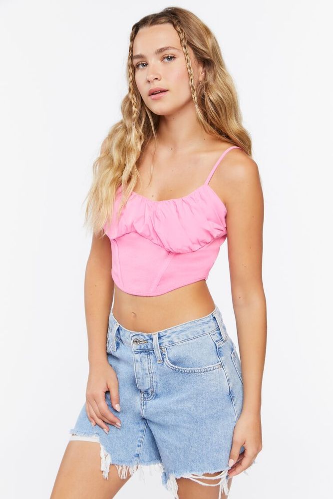 Women's Seamed Cropped Cami in Pink Large