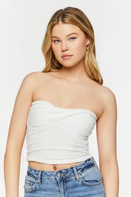 Women's Twisted Cropped Tube Top in White, XL