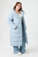 Women's Longline Puffer Jacket in Light Blue, 1X