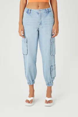 Women's Cargo Denim Joggers in Light Denim Large