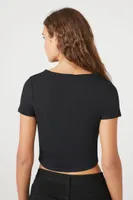 Women's Ribbed Ruched Square-Neck Crop Top in Black, XL