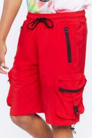 Men Drawstring Utility Cargo Shorts in Red Medium