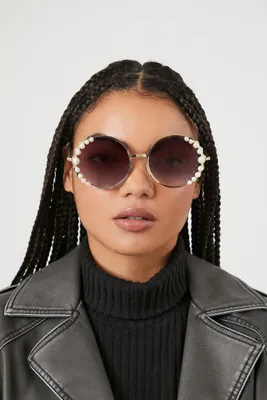 Faux Pearl Round Sunglasses in Gold
