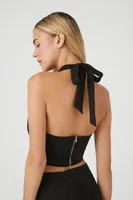 Women's Plunging Halter Crop Top Black