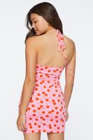 Women's Cherry Print Halter Mini Dress in Pink Large