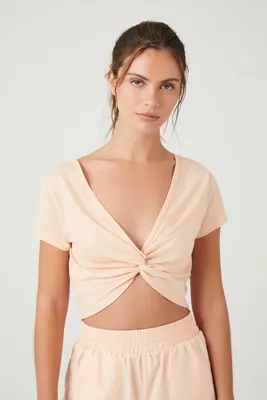 Women's Active Reversible Twist Crop Top in Pale Peach Small