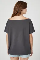 Women's Off-the-Shoulder HER Graphic T-Shirt in Charcoal Small