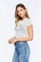 Women's Love Is Love Embroidered Mesh T-Shirt in Cream, XS
