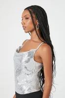 Women's Sequin Cowl Neck Cami in Silver Small