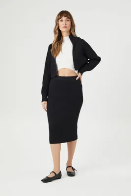 Women's Sweater-Knit Midi Pencil Skirt in Black Large