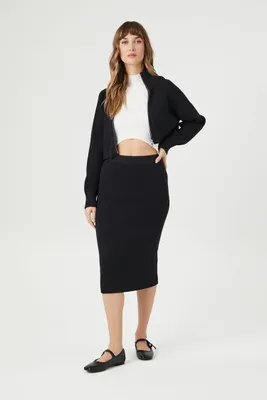 Women's Sweater-Knit Midi Pencil Skirt in Black, XL