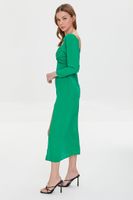 Women's Shirred Midi Slit Dress in Green Small