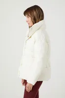 Women's Quilted Snap-Button Puffer Jacket in Ivory Large