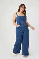 Women's Sleeveless Denim Jumpsuit in Medium Denim, 1X