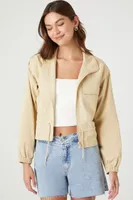 Women's Zip-Up Bomber Jacket in Khaki Large