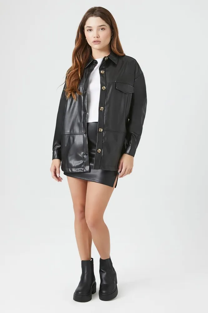 Women's Faux Leather Drop-Sleeve Shacket