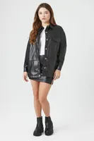 Women's Faux Leather Drop-Sleeve Shacket in Black Large