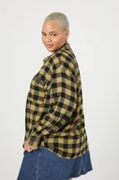 Women's Studded Plaid Flannel Shirt in Yellow, 0X