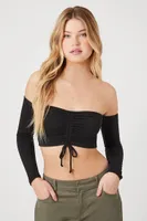 Women's Ruched Off-the-Shoulder Crop Top in Black Medium