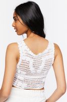 Women's Sweater-Knit Crochet Crop Top in Ivory/Tangerine Medium