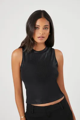 Women's Ribbed Knit Tank Top in Black Small