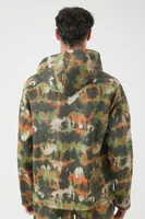 Men Abstract Print Drawstring Hoodie in Light Olive Large