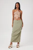 Women's Crochet Floral Halter Top in Tan Small