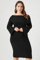 Women's Off-the-Shoulder Sweater Dress in Black, 1X