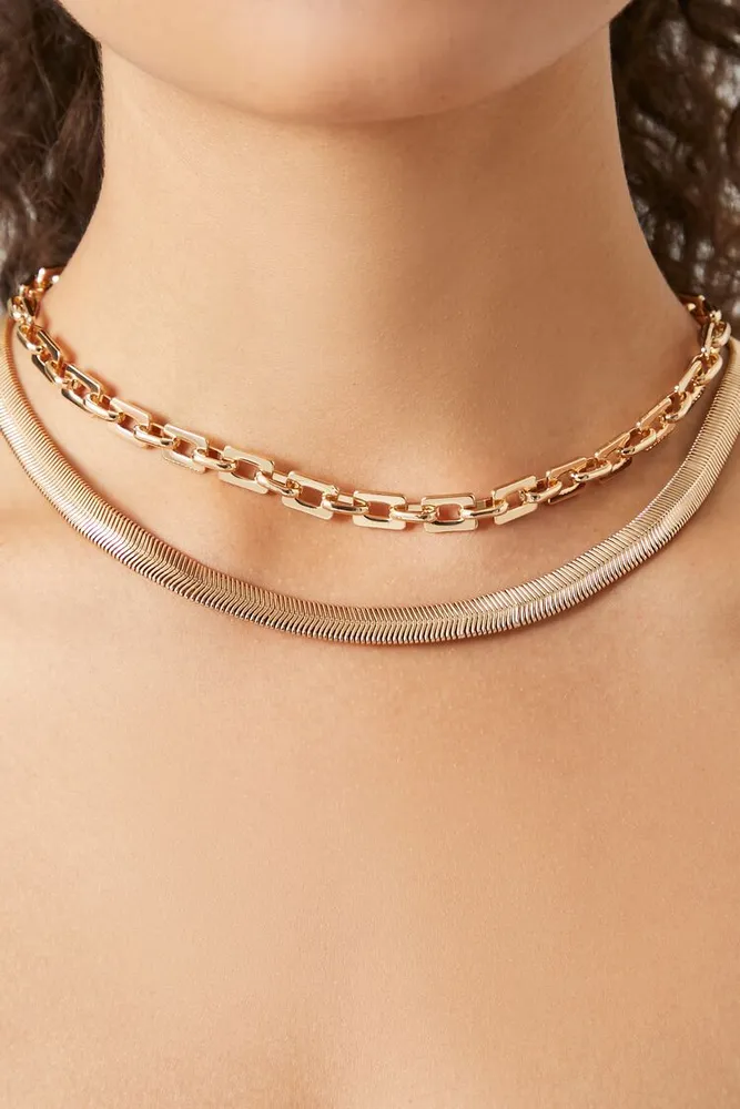 Women's Anchor & Herringbone Choker Necklace in Gold