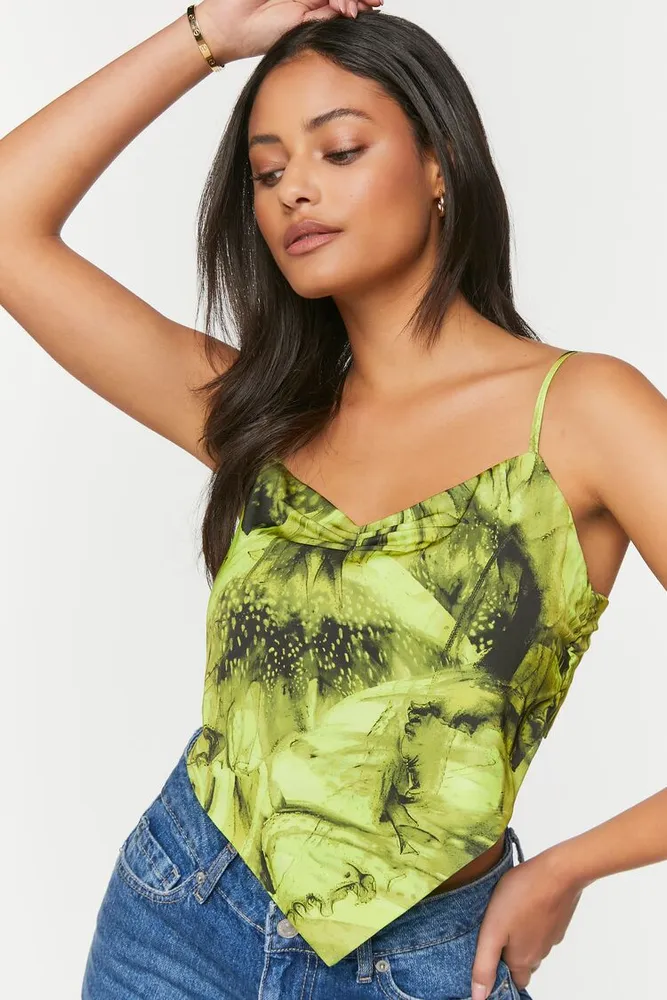 Women's Abstract Print Handkerchief Cami in Wild Lime Small