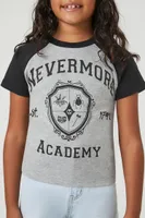 Girls Nevermore Academy Raglan T-Shirt (Kids) in Heather Grey, 13/14