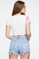 Women's Reworked Floral Print Cropped T-Shirt in White Small