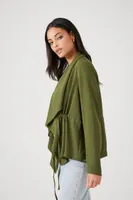 Women's Drawstring Waterfall Jacket in Olive Small